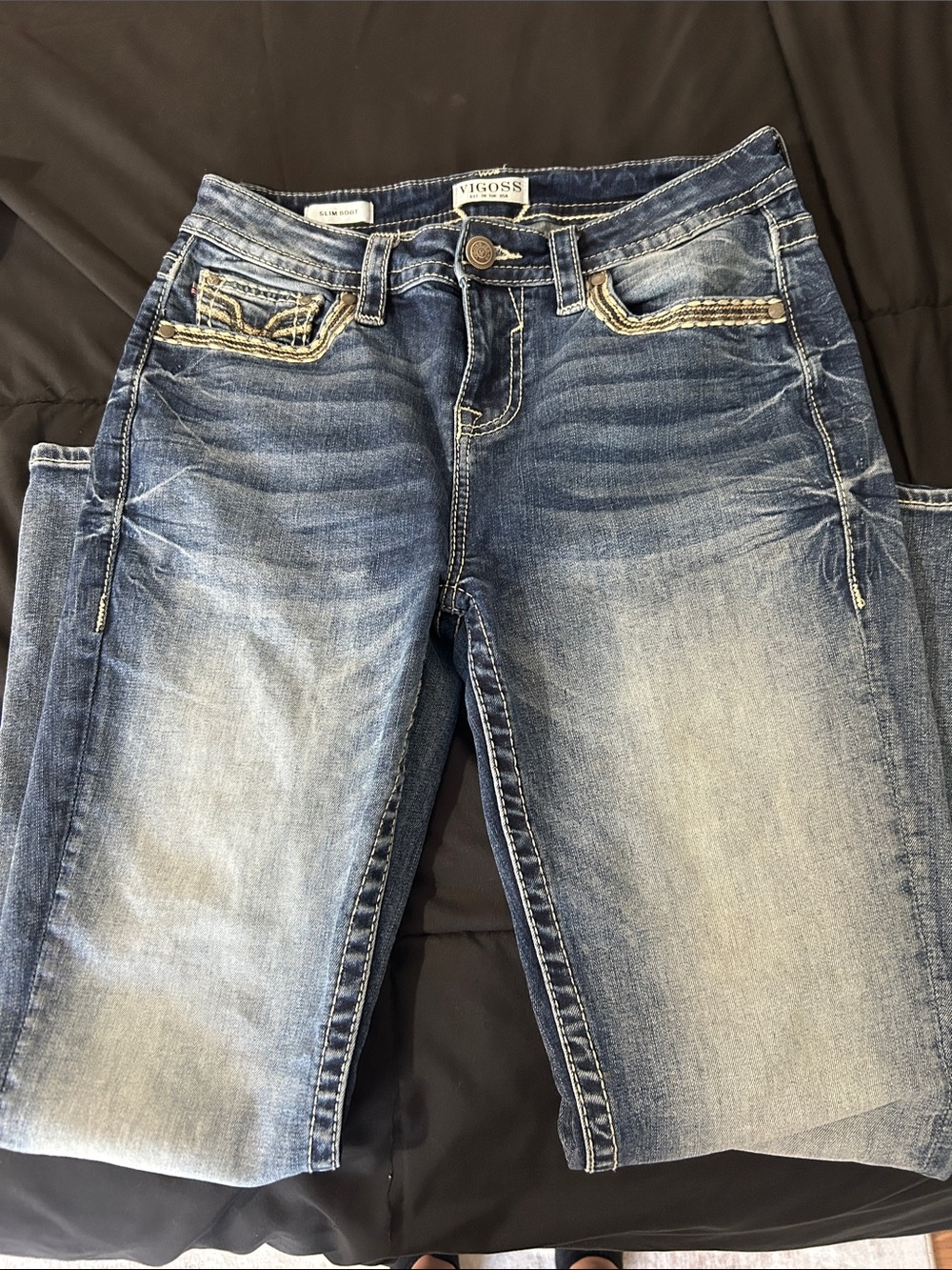 Vigoss Women's Distressed Light-Mid Blue Bootcut Jeans